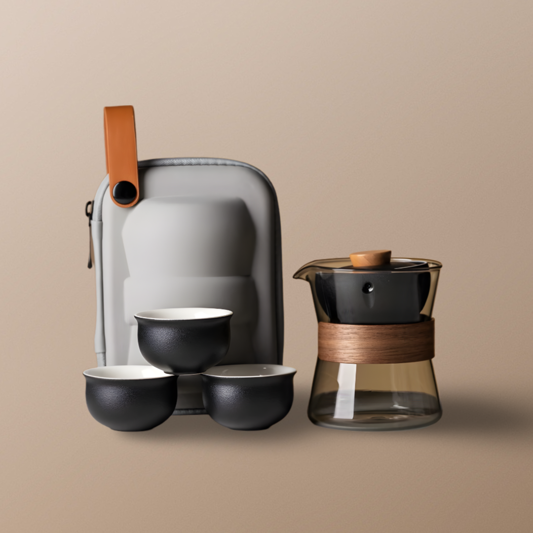 Summer SALE“Vortex Kit” - Heat-Resistant Glass Handled Teapot with Rotating Strainer Travel Set